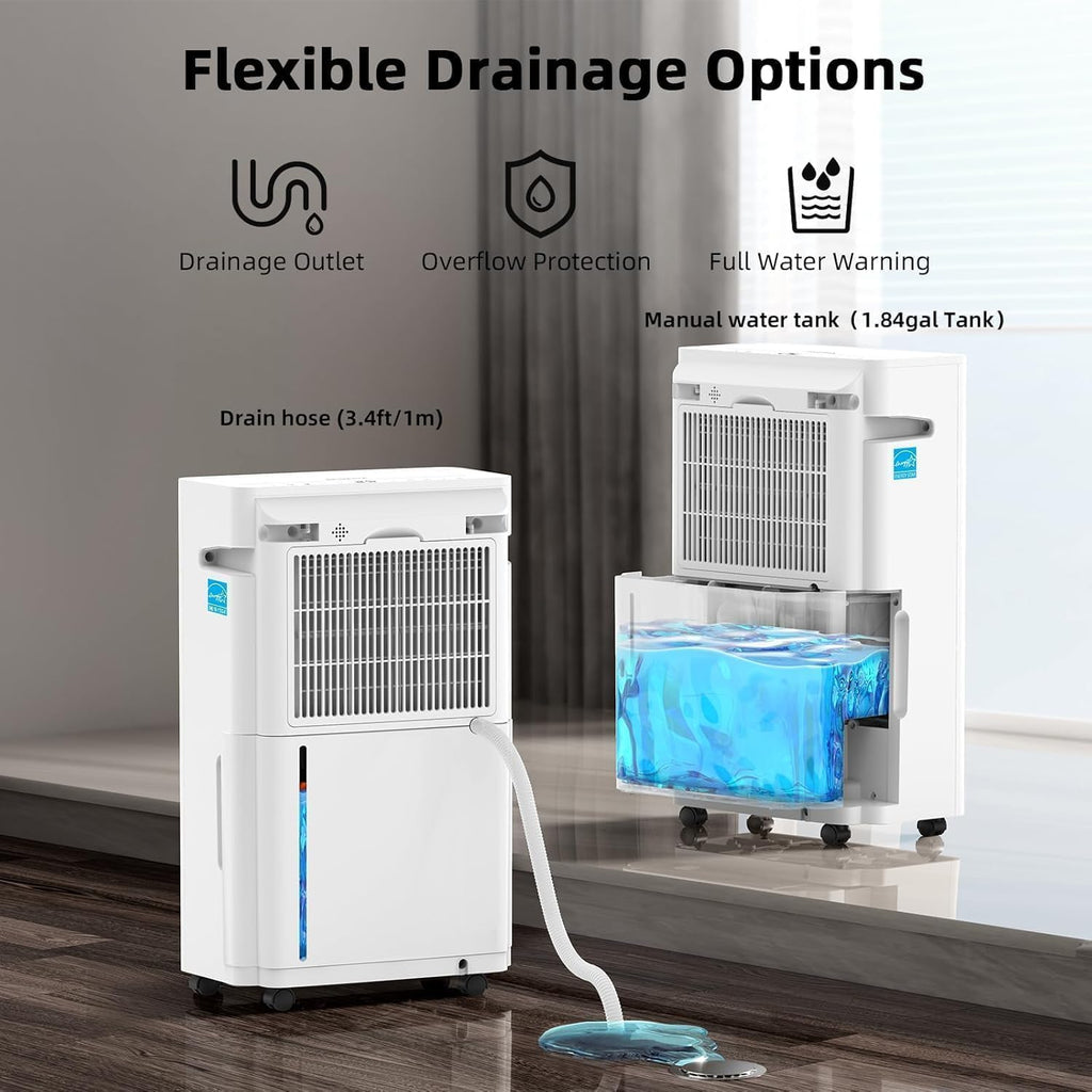 KeepGlad 4,500 Sq.Ft 2025 Energy Star Max 80 Pint/Day Dehumidifier for Basement, Bedroom, Home, Bathroom, Smart Compressor Dehumidifier with Drain Hose, Intelligent Humidistat