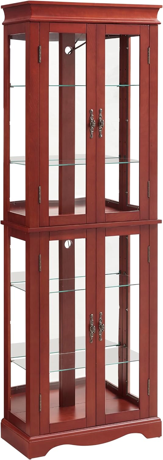 Lighted Glass Curio Cabinet with Lights & Adjustable Shelves,Curio Display Cabinet with Wood Frame,Corner Cabinet for Kitchen,Living Room,Office