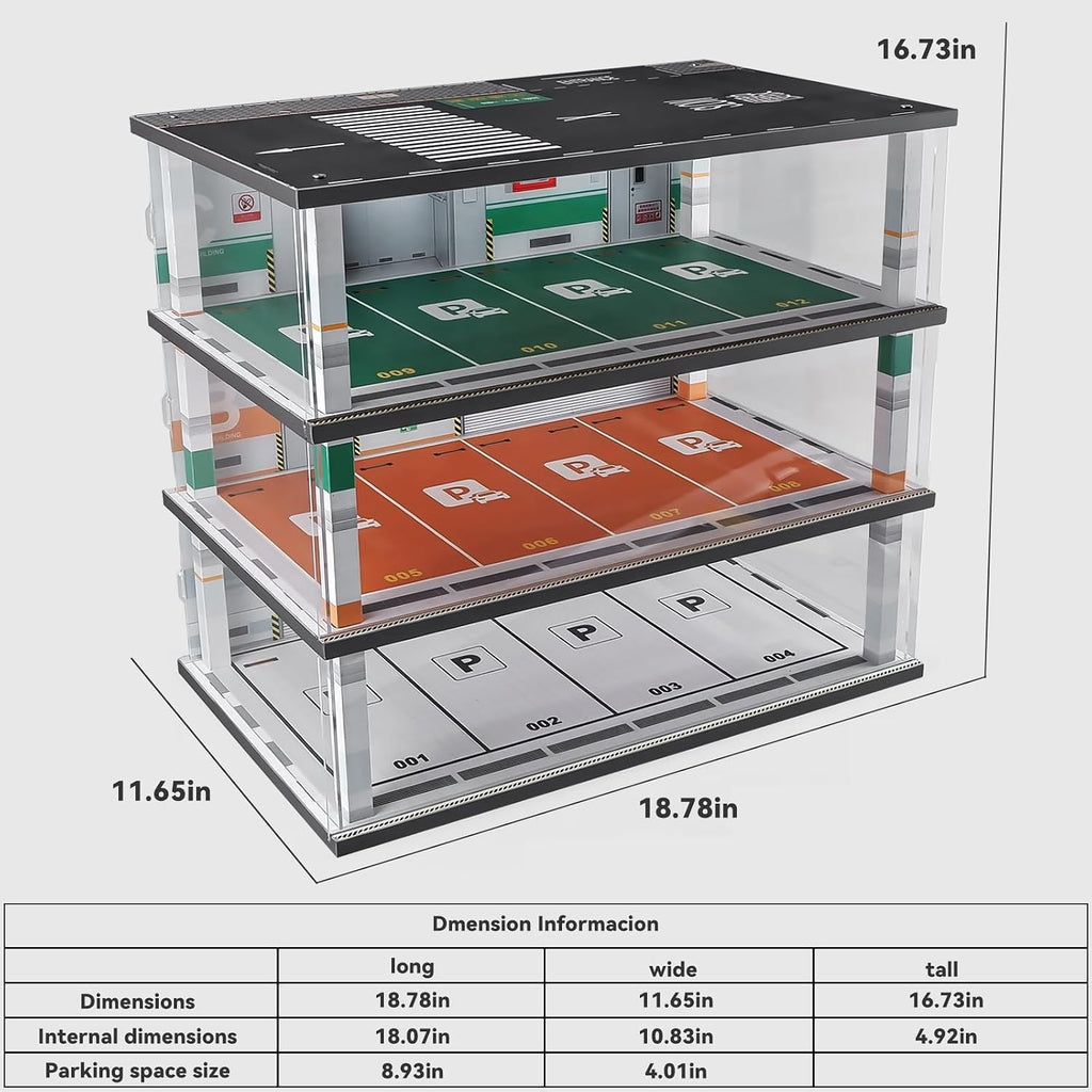 kivcmds Model Car Display Case 1:24 Scale Diecast Diorama Garage with Lights for Lego Alloy Car Collectibles Wood Storage Shelf,3 Tiers of 12 Parking Spaces