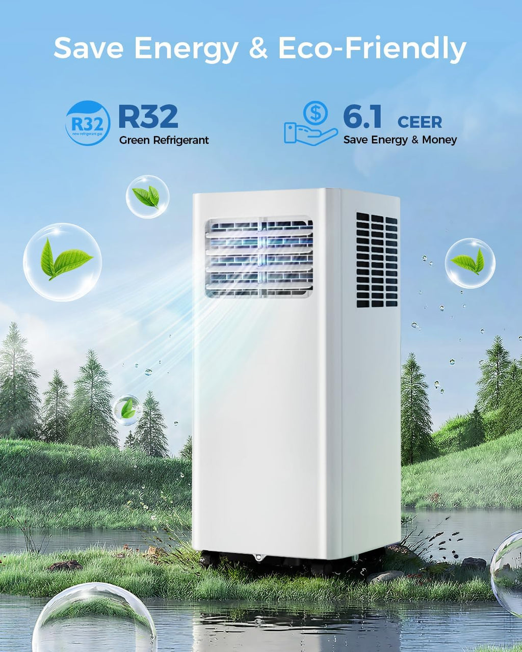 EnerGlow 8,000 BTU Portable Air Conditioners, 3-in-1 Air Conditioner Portable up to 350 sq.ft, Portable AC Unit with Cool, Fan, Dehumidifier, Sleep, 24H Timer, Remote for Bedroom