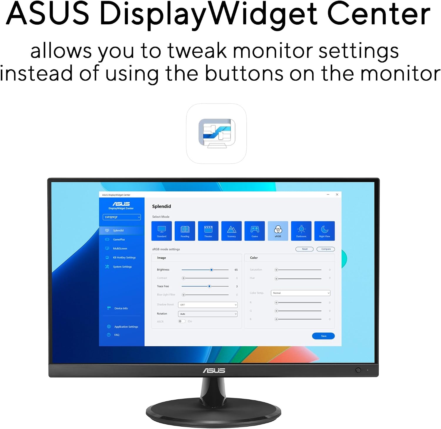 ASUS VP229Q 21.5' Monitor, 1080P Full HD, 75Hz, IPS, FreeSync/Adaptive-Sync, Eye Care, HDMI DisplayPort VGA, Frameless, VESA Wall Mountable Black