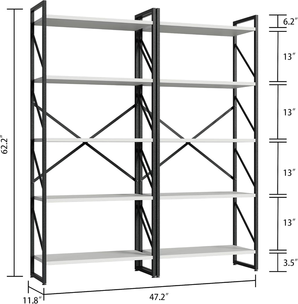 Shintenchi 2-Tier Bookshelf: Tall Industrial Bookcase for Living Room/Home/Office, Modern Book Holder with Storage Rack Shelves - White