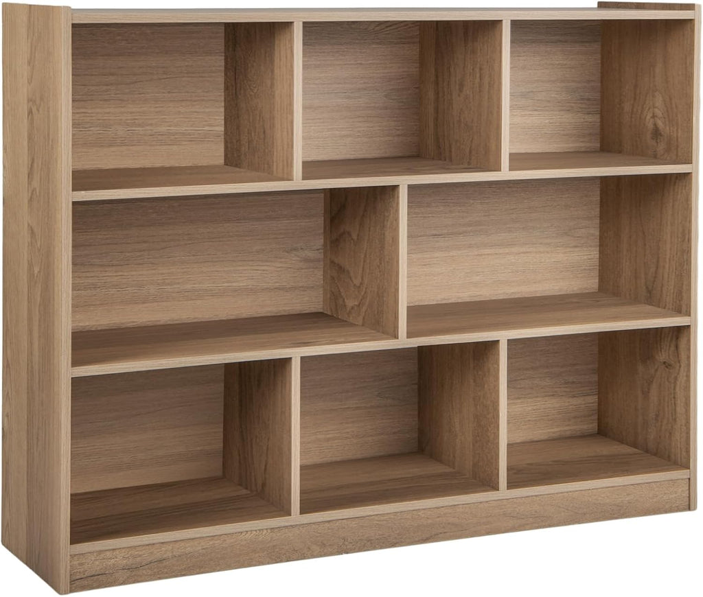 Giantex 8 Cube Bookcase, Freestanding 3-Tier Open Bookshelf, Modern Storage Display Cabinet, Wood Cube Storage Organizer for Living Room, Kid's Room, Natural