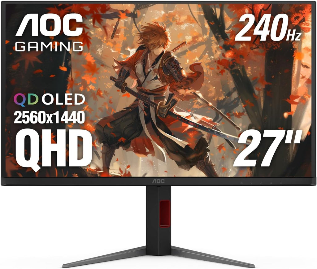 AOC Q27G4ZD 27' QD OLED Gaming Monitor, QHD 2560 x 1440, 240Hz 0.03ms, HDMI 2.0 x2, Display Port x2, G-Sync Compatible, Console Gaming Ready, 3-Year Zero-Bright-Dot