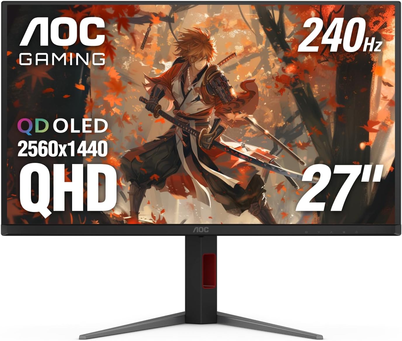 AOC Q27G4ZD 27' QD OLED Gaming Monitor, QHD 2560 x 1440, 240Hz 0.03ms, HDMI 2.0 x2, Display Port x2, G-Sync Compatible, Console Gaming Ready, 3-Year Zero-Bright-Dot