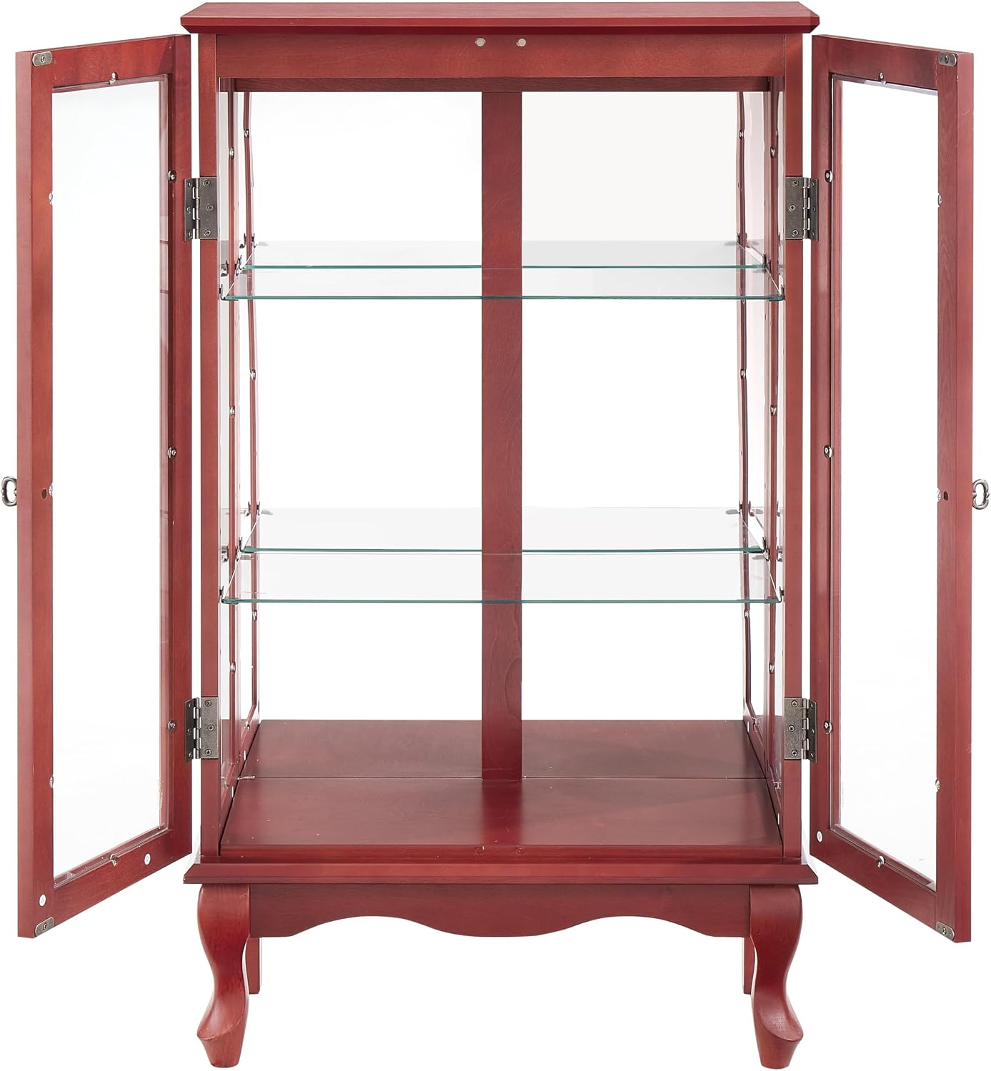 43' H Lighted Curio Cabinet Display Case with Light Bulb, Glass Curio Cabinet with Adjustable Shelves & Tempered Glass Door, Wooden Cabinets w/Mirrored Back Pane for Living Room(Cherry)