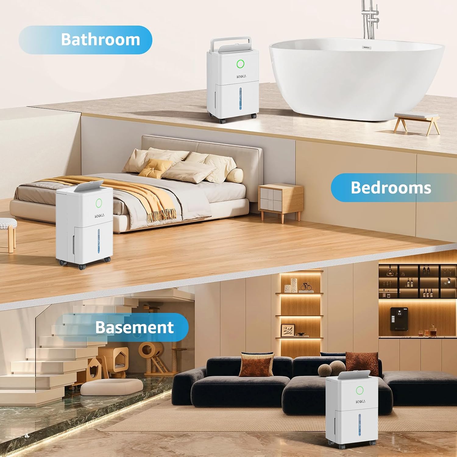 KNKA 1600 sq.ft Dehumidifier for Basement, 21 Pint Dehumidifiers for Home with Drain Hose, Continuous Drainage, Washable Filter, Intelligent Humidistat for Bedroom, Bathroom, Large Room