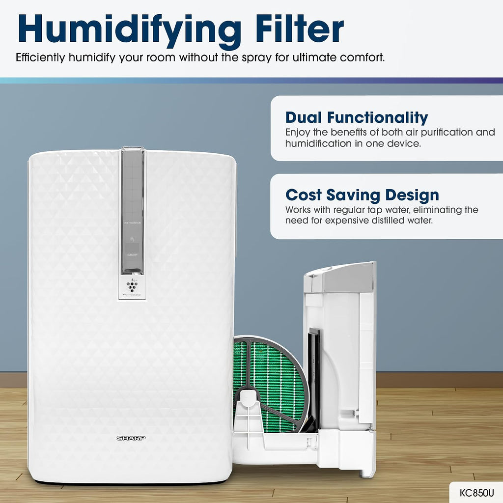 SHARP Air Purifier with Humidifier Combo – Covers up to 1,230 sqft in one hour, True HEPA Filter Air Purifier for Medium Rooms, Home Nursery, Dust, Smoke, Pollen - KC850U
