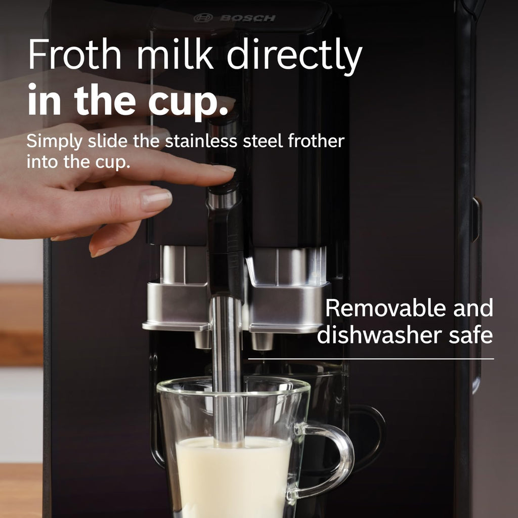 Bosch Fully Automatic Coffee and Espresso Machine - One-Touch Drinks, Barista Quality Super Coffee Maker - Touch Control Panel, Large Bean Capacity - Easy Clean, Maintenance - Black - TIU20109