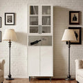 TUSY 70.9' H Bookshelf with Glass Doors, 5-Tier Display Curio Cabinet with Drawers, Narrow Display Bookcase for Home, Office, Clinic, Pantry (White, A)