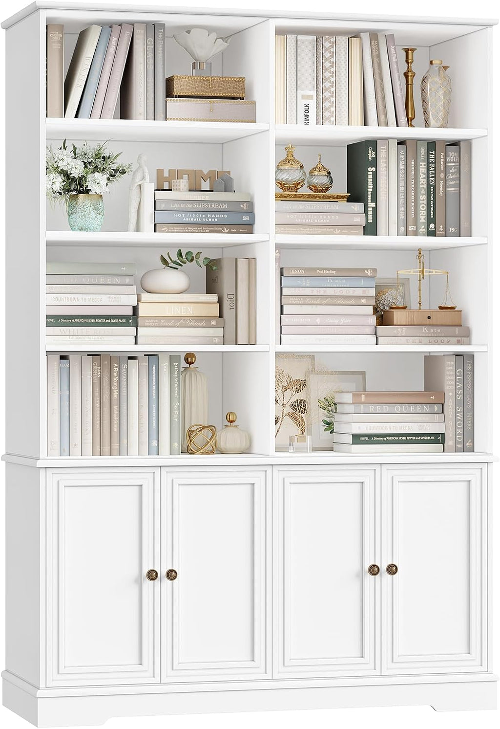 FINETONES 73' White Bookshelf with Doors, 6 Tier Tall Bookshelf Double Wide Bookcases and Bookshelves with Storage, Large Display Cabinets for Home Office,Living Room, Library