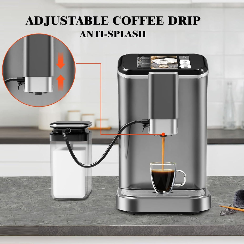 GarveeHome Espresso Machine, 20 Bar Semi Automatic Espresso Machine With Grinder and Milk Frother Wand, Professional Espresso Maker Coffee Machine With 95 oz Removable Water Tank (Grey+Silver)