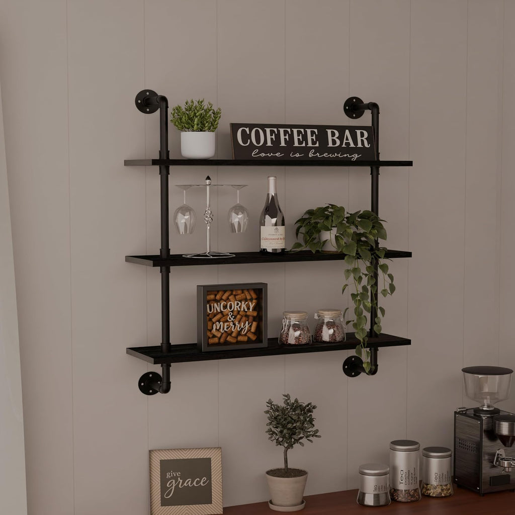 HDDFER Industrial Pipe Shelf Shelving Bookcase, Wall Mounted Rustic Bookshelf, Floating Bookshelves for Wall,Retro Wood Metal Pipe Industrial Shelves for Living Room