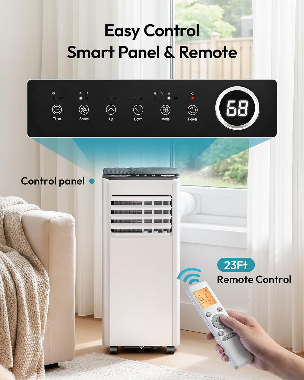 EUHOMY 10,000 BTU Portable Air Conditioners, 4-in-1 Portable AC Unit Cools Up to 450 Sq.Ft, Portable Air Conditioner with Cool, Fan, Dry, Sleep Modes with Remote, 52 dB, 24H Timer, for Bedroom