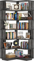 Armocity Corner Book Shelf - 7 Tier Corner Bookshelf Etagere Bookcase with Baffle, Freestanding L Shaped Display Shelf Stand for Home Office, Living Room, Bedroom, Kitchen, Grey Oak