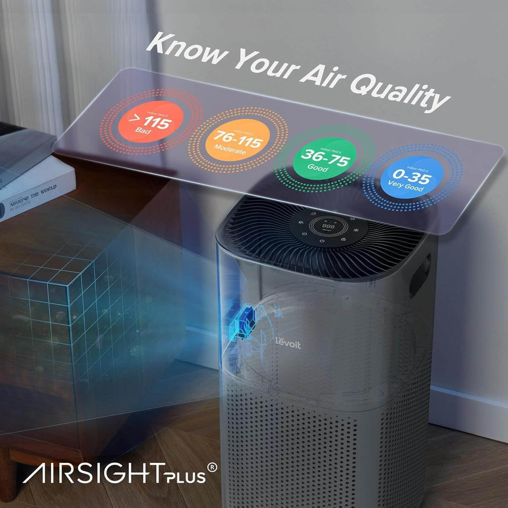 Levoit Air Purifiers for Home Large Room Up to 2933 Ft² With HEPA Sleep Mode, AHAM VERIFIDE, Smart WIFI, PM2.5 Monitor, 3-in-1 Filter For Smoke, Pet Allergies, Dust, Alexa Control, Core 600S-P, Grey