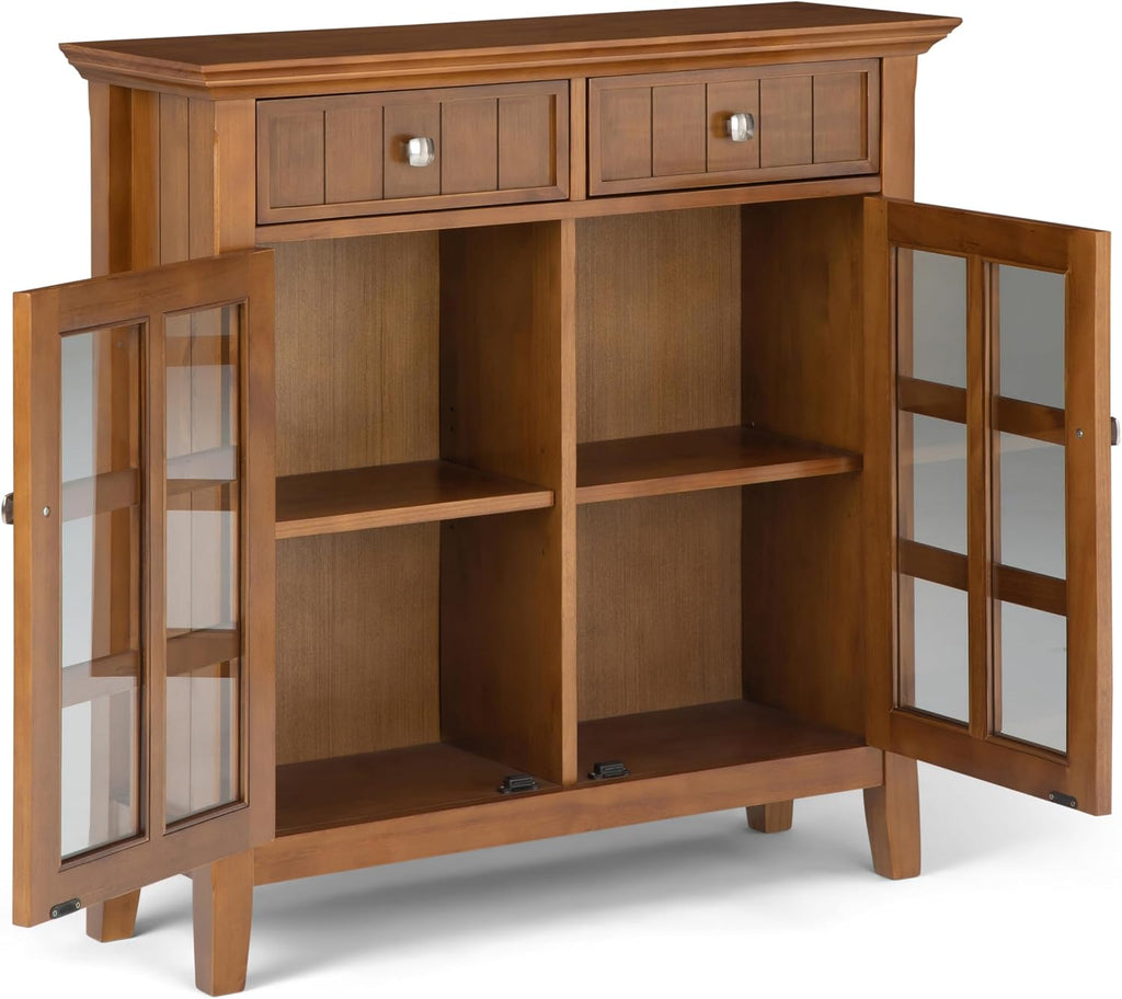 SIMPLIHOME Acadian Storage Cabinet - 36 inch Wide Solid Wood Entryway Storage Cabinet in Light Golden Brown, Transitional Cabinet for Hallway or Living Room with 2 Drawers and Adjustable Shelves
