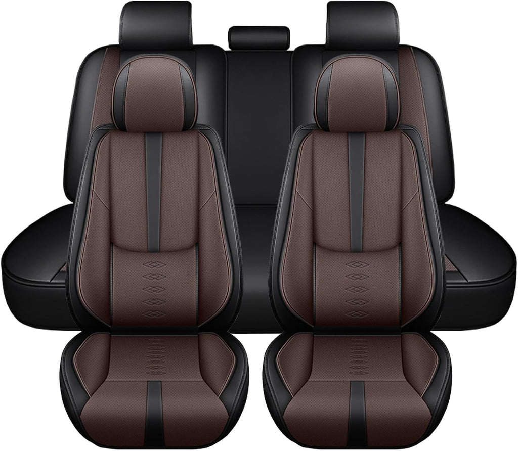 Leather Seat Covers for Lexus LS 460 2007-2017,Premium Car Seat Covers Full Set,Waterproof Car Seat Protectors with Airbag,Comfort Interior Cover Seats for Cars(Black+Brown)