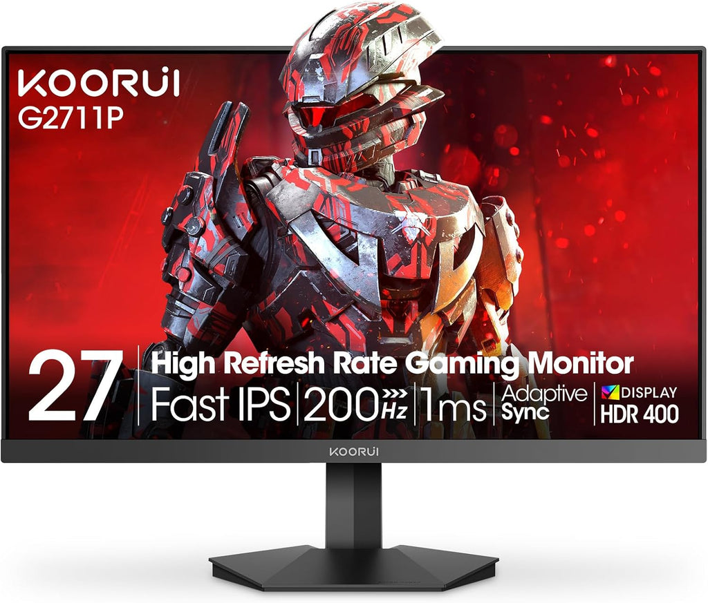 KOORUI 27 Inch Gaming Monitor 200Hz FHD (1920x1080) HDR400, 1ms Fast IPS, 90% DCI-P3, Adaptive-Sync, HDMI 2.0, DP 1.4, VESA Mount, Tilt Adjustable, G2711P