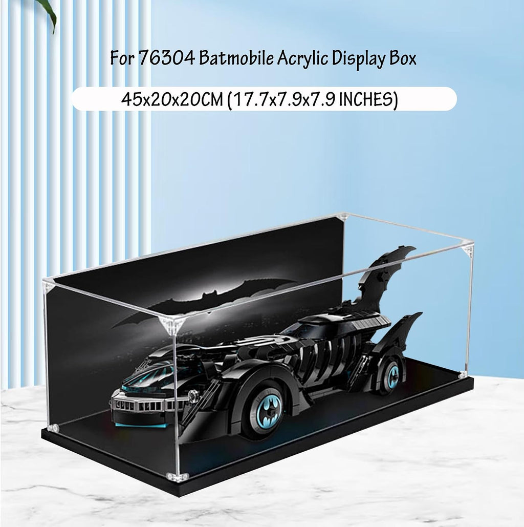 Acrylic Display Case for Lego 76304 Batmobile Model, 3mm Dustproof Display Box, Display Case Compatible with Lego 76304 (Model Not Included) (Background 3MM Black Base)