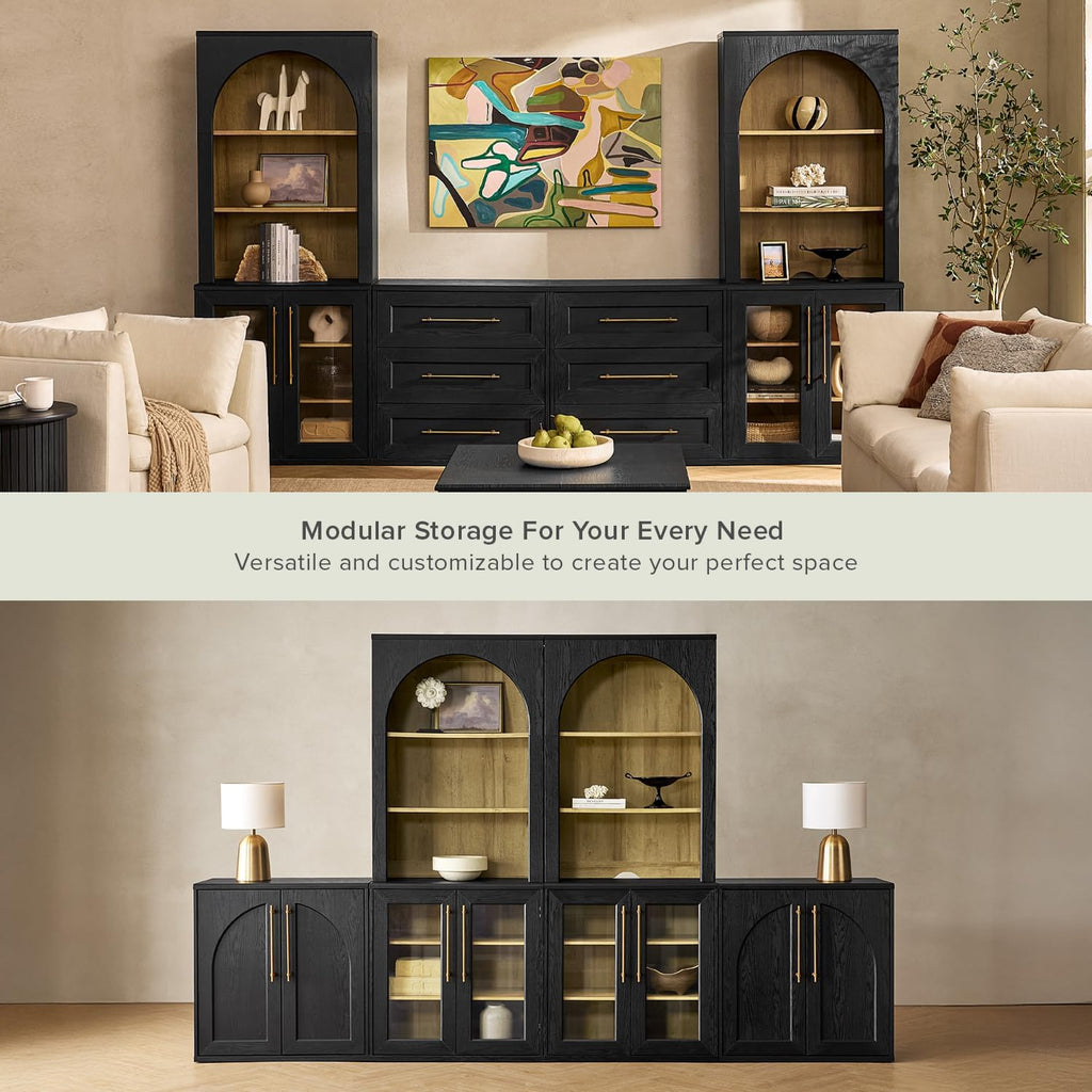 mopio Blake Storage Cabinet with Hutch, Sideboard Buffet Cabinet with Storage, Kitchen Pantry Organizer, Coffee Bar Station, Trophy Display Case with Door & Shelf for Living Room (Black Oak Acrylic)