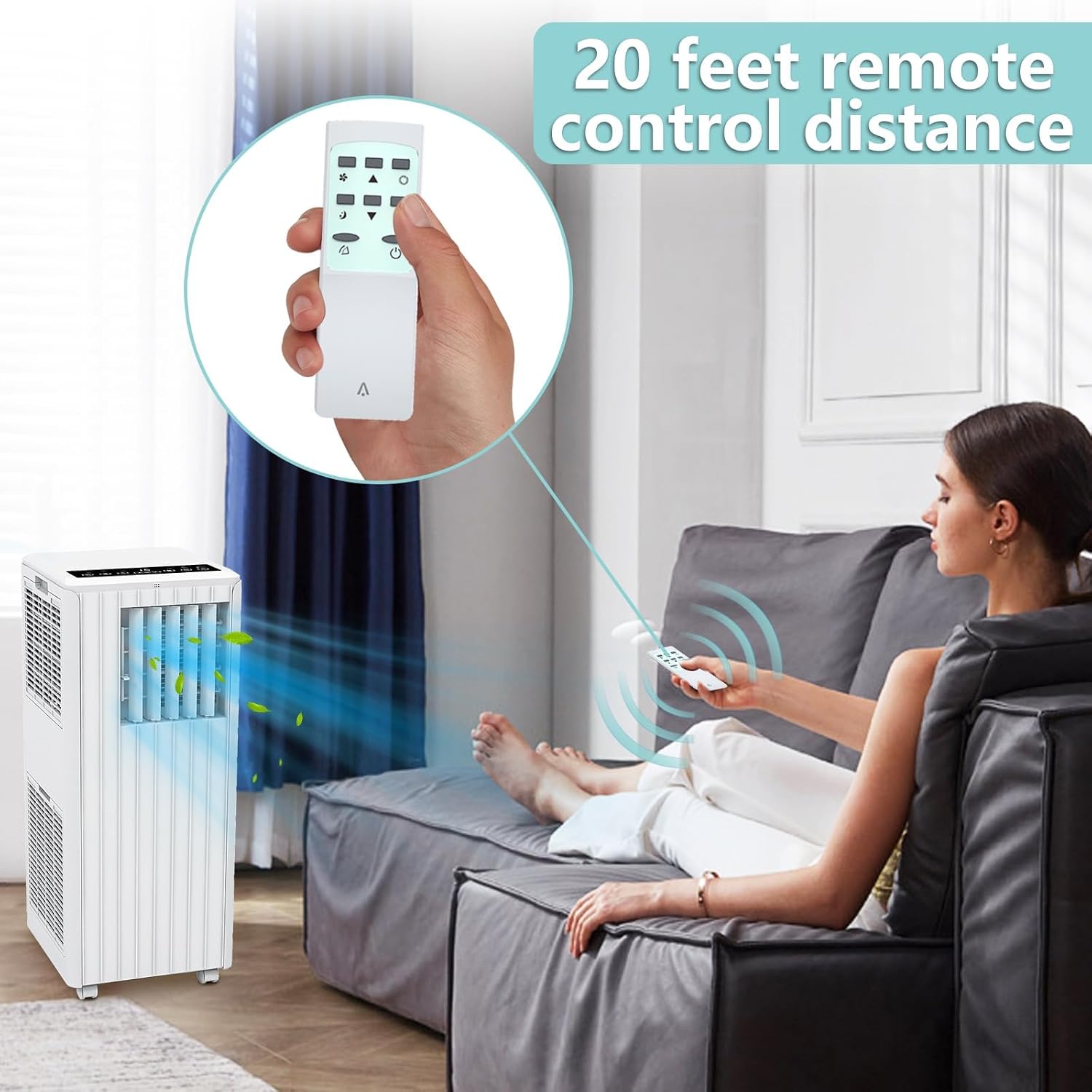 8,000 BTU Portable Air Conditioner with Remote, Dehumidifier, Fan Mode for Rooms Up to 350 Sq. Ft., 3-In-1 AC Unit with Timer & Window Kit, White