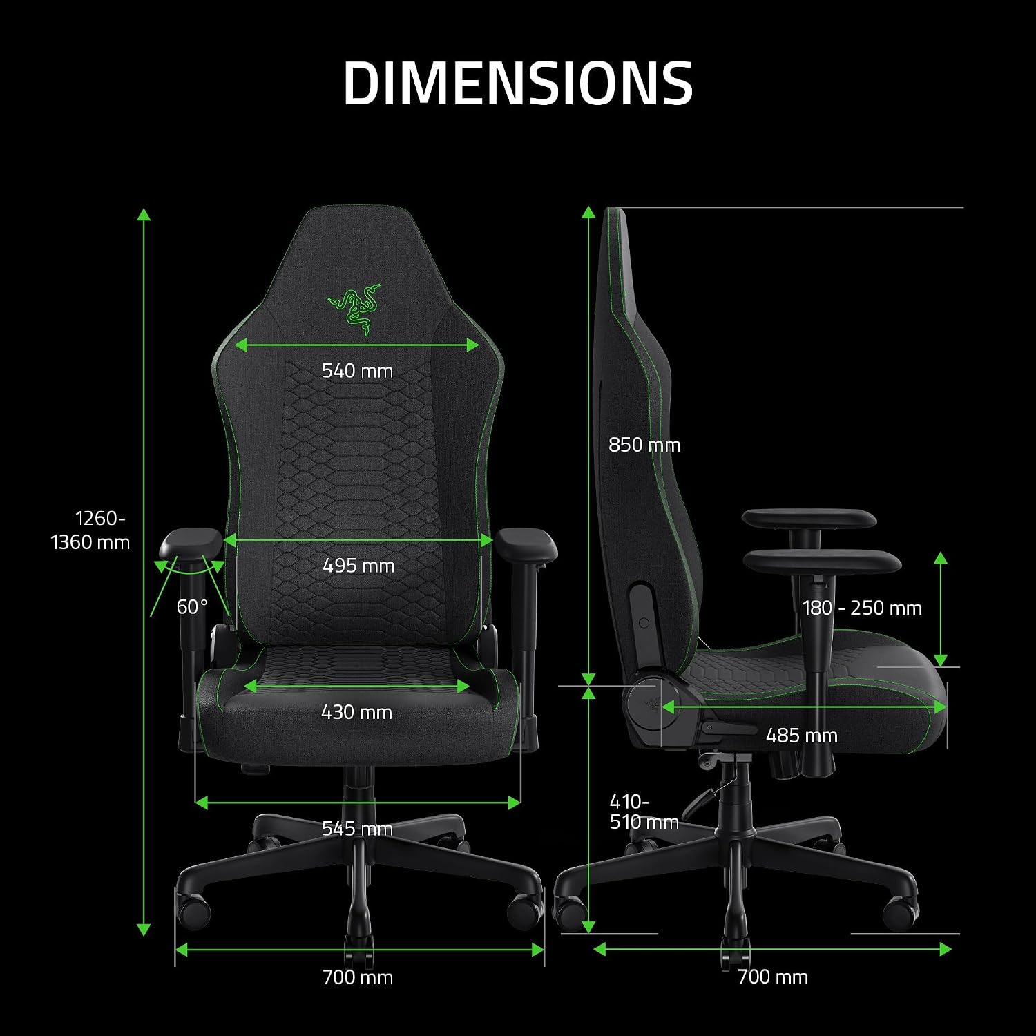 Razer Iskur V2 X Ergonomic Gaming Chair: Built-in Lumbar Support - Widened Seat Base - High Density Foam Cushions - Adjustable 152 Degree Recline - 2D Armrests - Plush Fabric Finish - Black