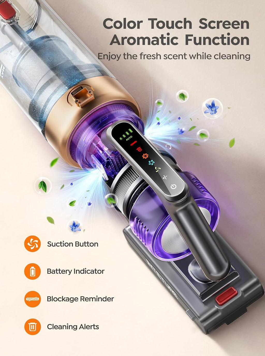 INTETURE Cordless Vacuum Cleaner, 650W 55KPA 70 Mins Vacuum Cleaners for Home, Anti-Tangle Stick Vacuum with Touch Screen, Wall Mount Charging, Upgraded Vacuum Cordless for Pet Hair/Carpet/Floors