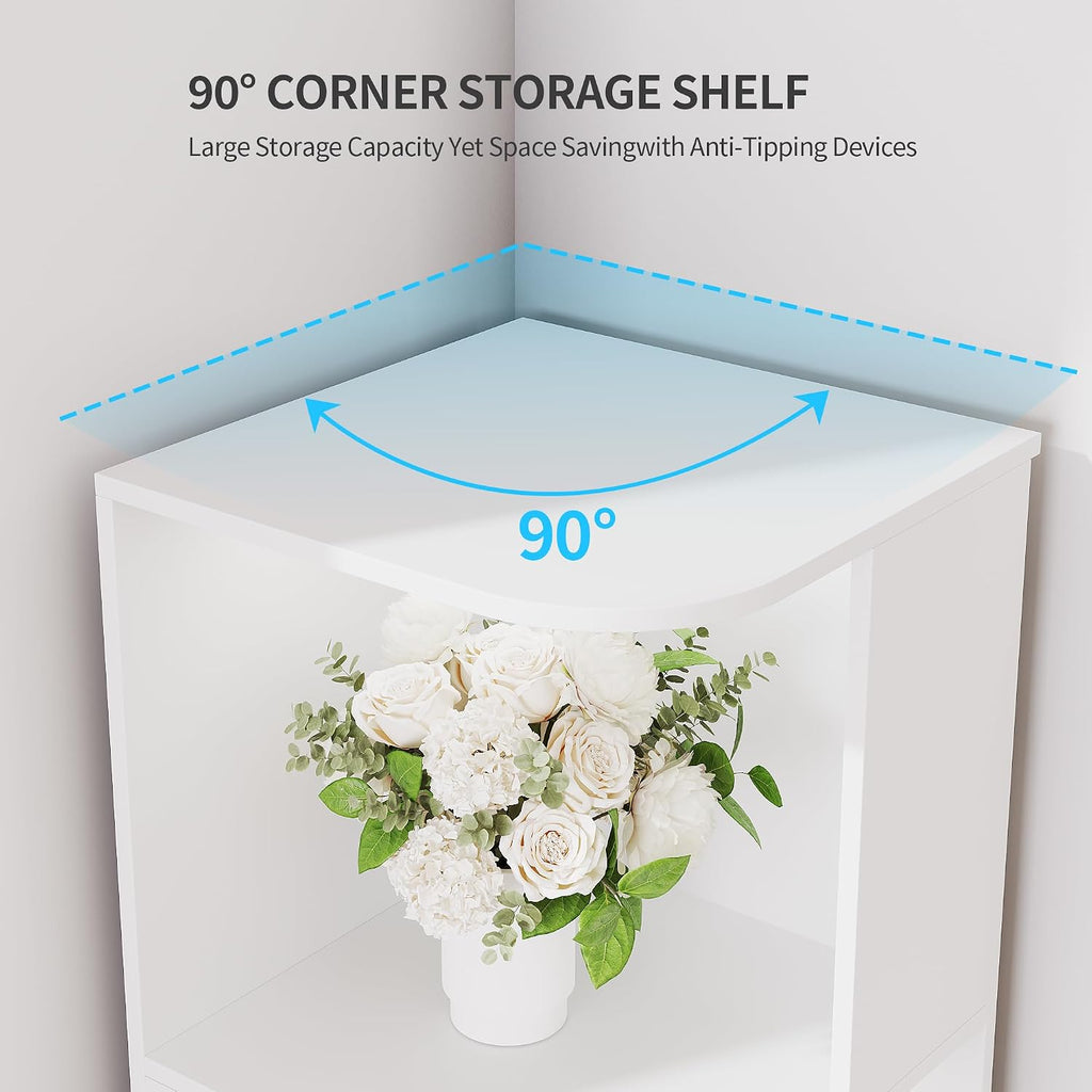 5 Shelf Bookcase - Corner Bookshelf with 3 Colors LED Sensor Lights Modern Cube Storage Organizer for Lego Books Living Room Study Bedroom - Ideal Gift (White)