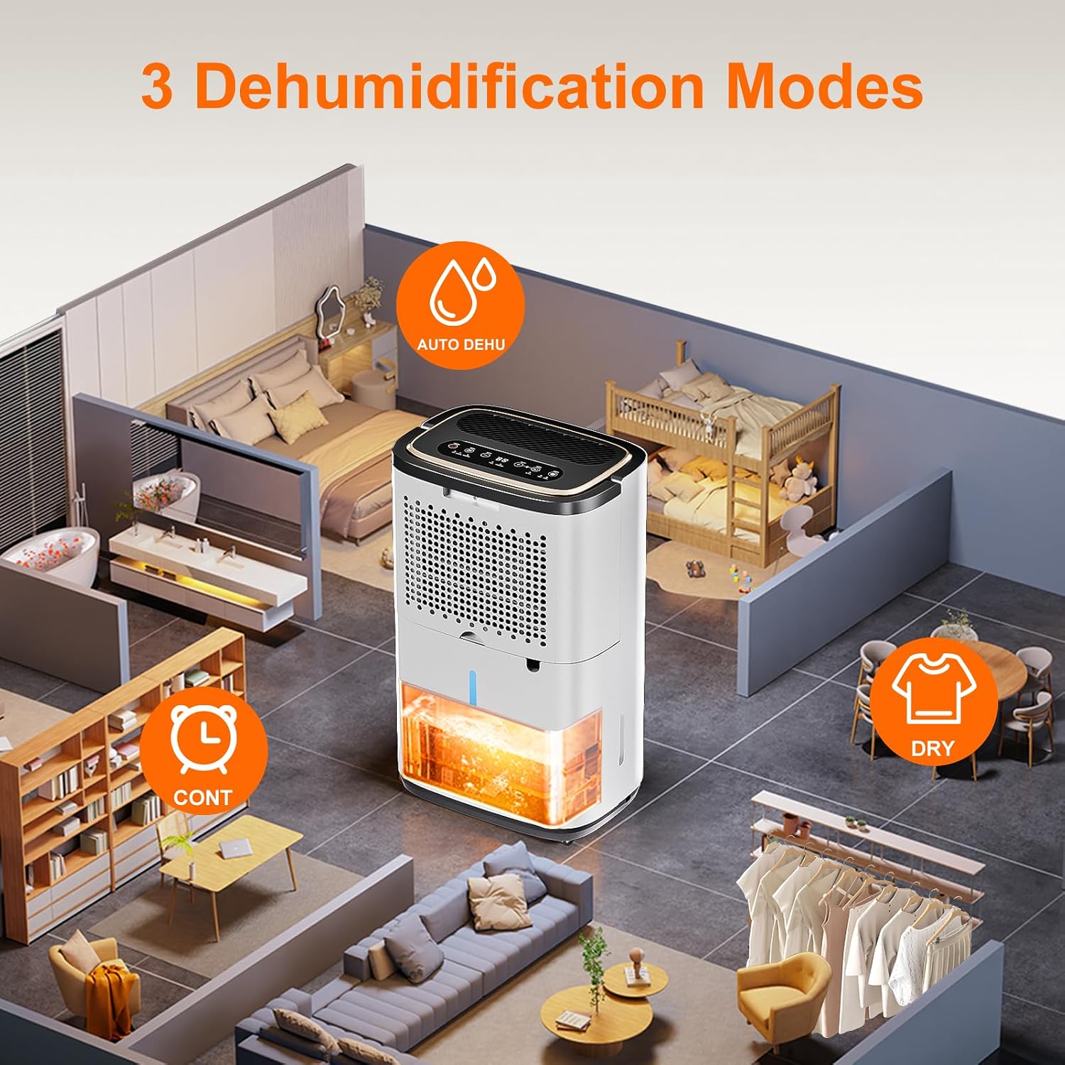 55 Pint/Day Dehumidifier- 5200 Sq. Ft. Large Dehumidifiers with Hose for Large Basement Rooms - Dehu/Dry/Air Mode Smart - Humidity Control with Pump, Child Lock, LED Display, Timer