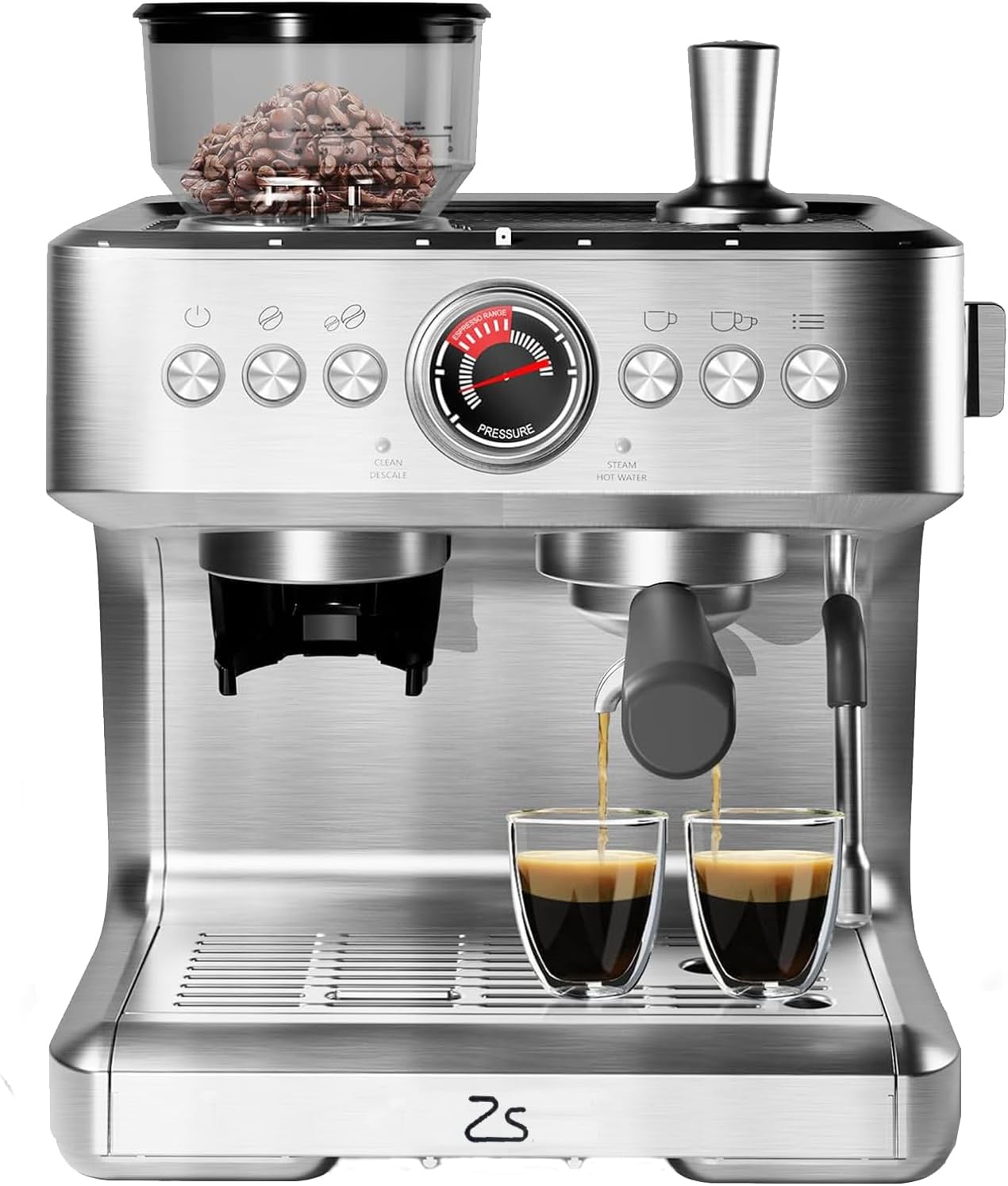 GlowSol Espresso Machine with Bean Grinder, Semi Automatic Espresso Machine, 20-Bar Espresso Maker with Milk Frother Steam Wand 2.8L Water Tank, Home Espresso Coffee Maker for Latte, Cappuccino