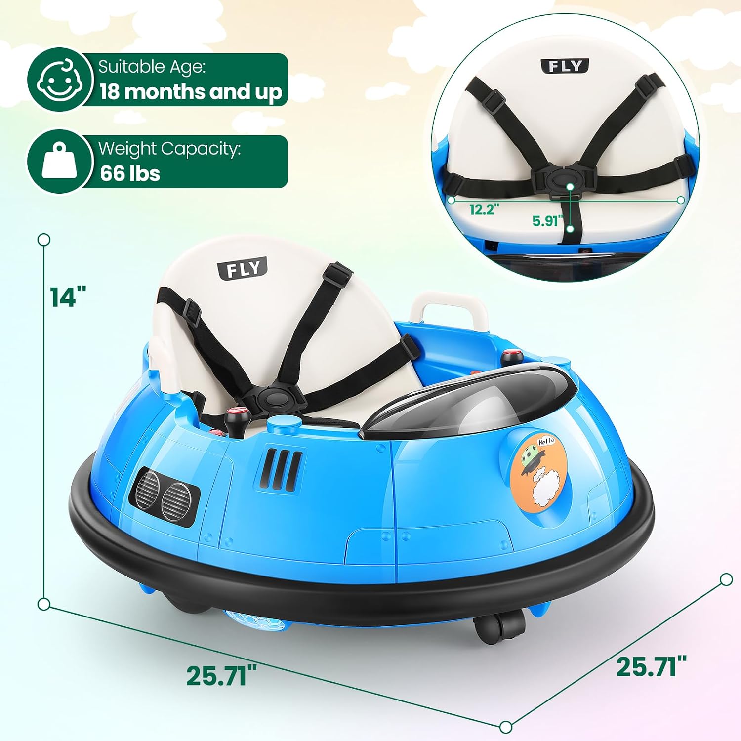 Hikole Electric Bumper Car for Kids, Baby Bumping Toy Car with Remote Control, Flashing LED Lights, 360 Degree Spin, Safety Belt, Gift for Boys Girls, Blue