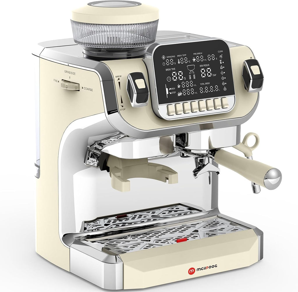 Mcilpoog TC520 Espresso Machine with Milk Frother，Semi Automatic Coffee Machine with Grinder,Easy To Use Espresso Coffee Maker with 6 inch Large Screen,15 Bar Pressure Pump,PID Temperature Control.