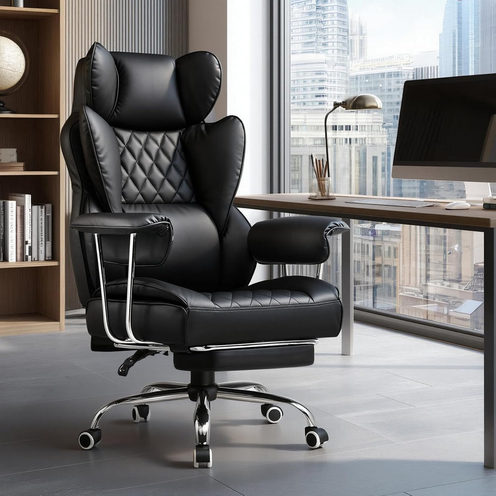 GTPLAYER Gaming Chair,Office Chair with Pocket Spring Lumbar Support, Ergonomic Comfortable Wide Office Desk Computer Chair with Outward Fixed Soft Armrests and Footrest (PU Leather, Black)