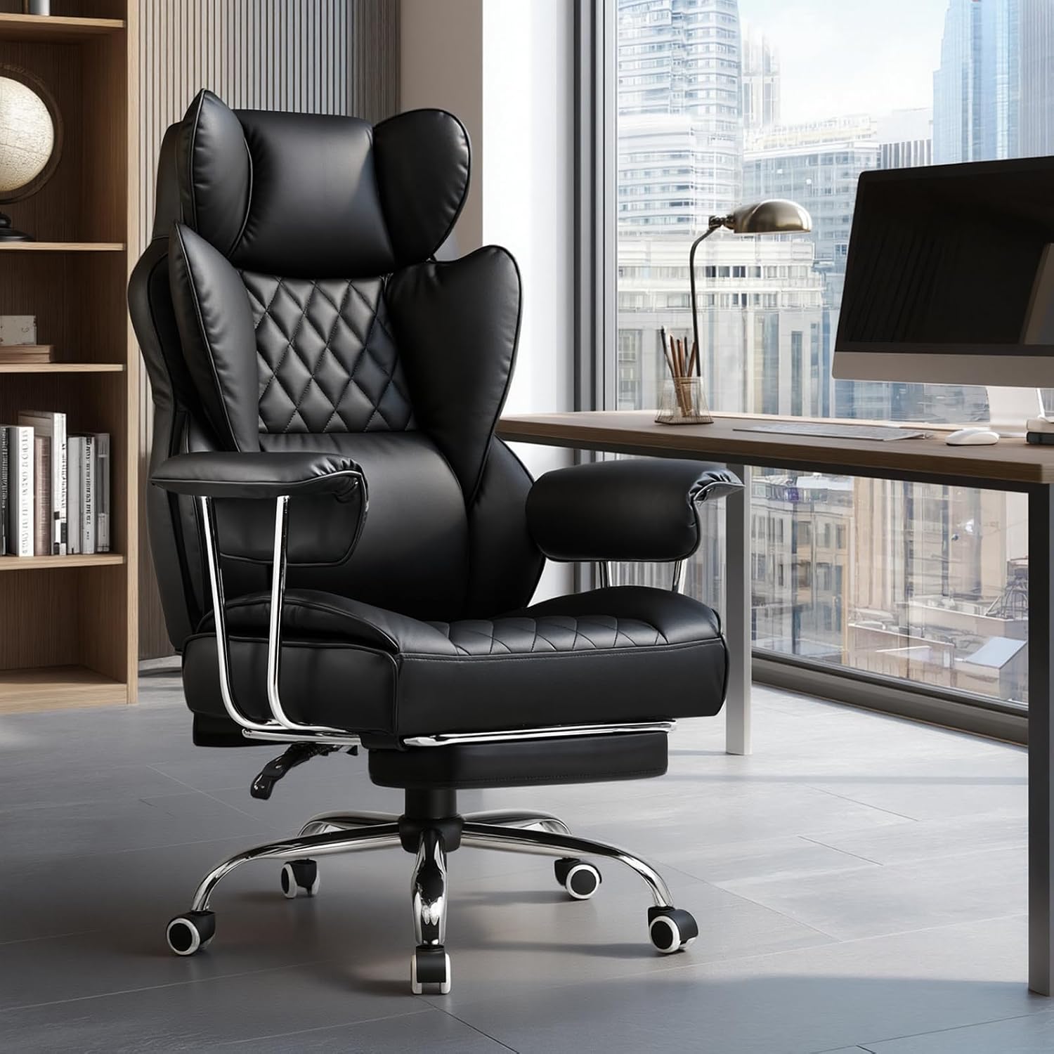 GTPLAYER Gaming Chair,Office Chair with Pocket Spring Lumbar Support, Ergonomic Comfortable Wide Office Desk Computer Chair with Outward Fixed Soft Armrests and Footrest (PU Leather, Black)