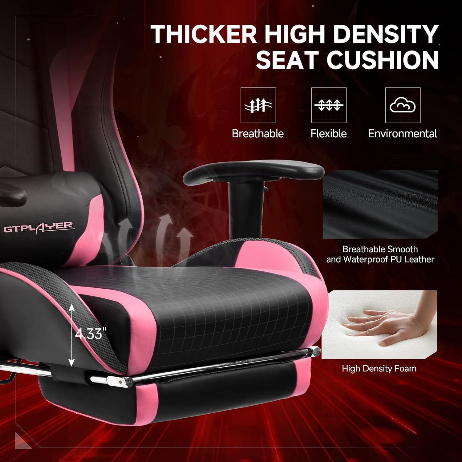 GTPLAYER Gaming Chair,Gamer Chair with Bluetooth and Adjustable Backrest,Seat Height Adjustable Computer Chairs with 3D Armrests,Video Game Chair with Footrest Speakers (Colourful)