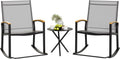 Shintenchi 3 Piece Outdoor Rocking Bistro Set, Textilene Fabric Small Patio Furniture Set, Front Porch Rocker Chairs Conversation Set with Table for Lawn, Garden, Balcony, Poolside (Light Gray)