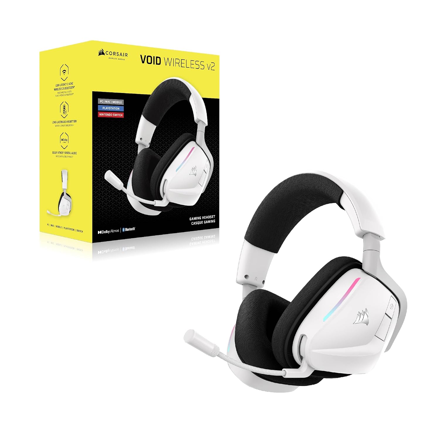 Corsair Void v2 Wireless Gaming Headset with Bluetooth for PC, PS5, PS4, Switch & Mobile – Dolby Atmos, Dual Wireless Multiplatform, Long Battery Life, Fast Charging – Dual Tone