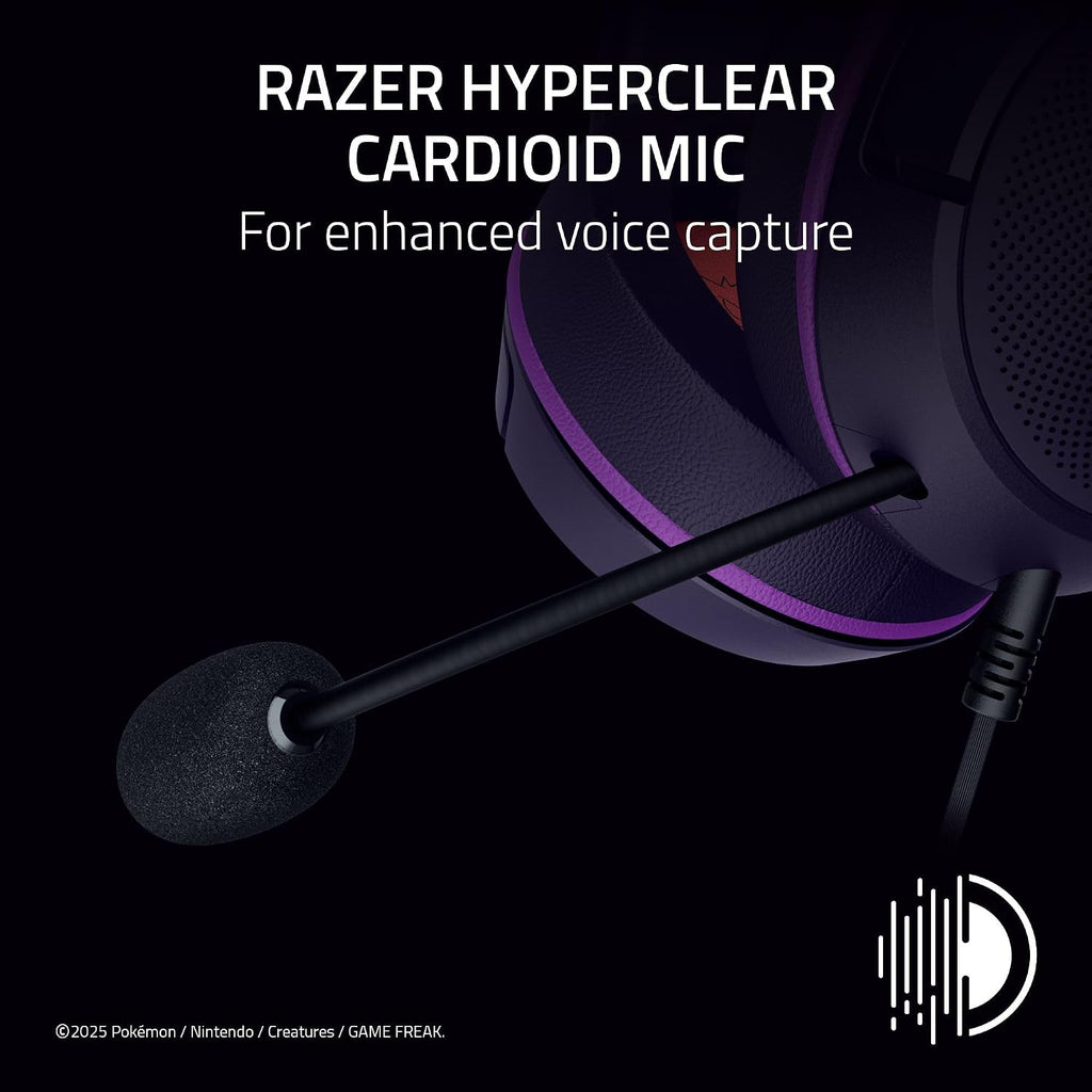 Razer Kraken Kitty V2 USB Wired Headset: Gengar Spikes - Stream Reactive Lighting - HyperClear Cardioid Mic - 40 mm Drivers - 7.1 Surround Sound - Comfortable Ear Cushions - Pokemon Gengar Edition