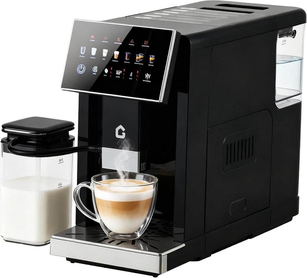 3rd-Gen Espresso Coffee Maker with Milk Frother - Removable Brewer/Grinder, Adjustable Coarseness/Flavor, 3-Level Coffee/Milk Volume, Detachable Milk Tank for Home Baristas, Black Spray Paint