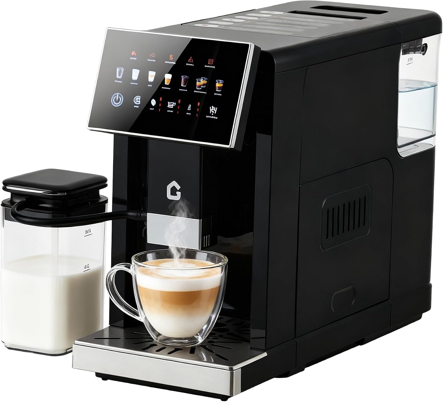 3rd-Gen Espresso Coffee Maker with Milk Frother - Removable Brewer/Grinder, Adjustable Coarseness/Flavor, 3-Level Coffee/Milk Volume, Detachable Milk Tank for Home Baristas, Black Spray Paint