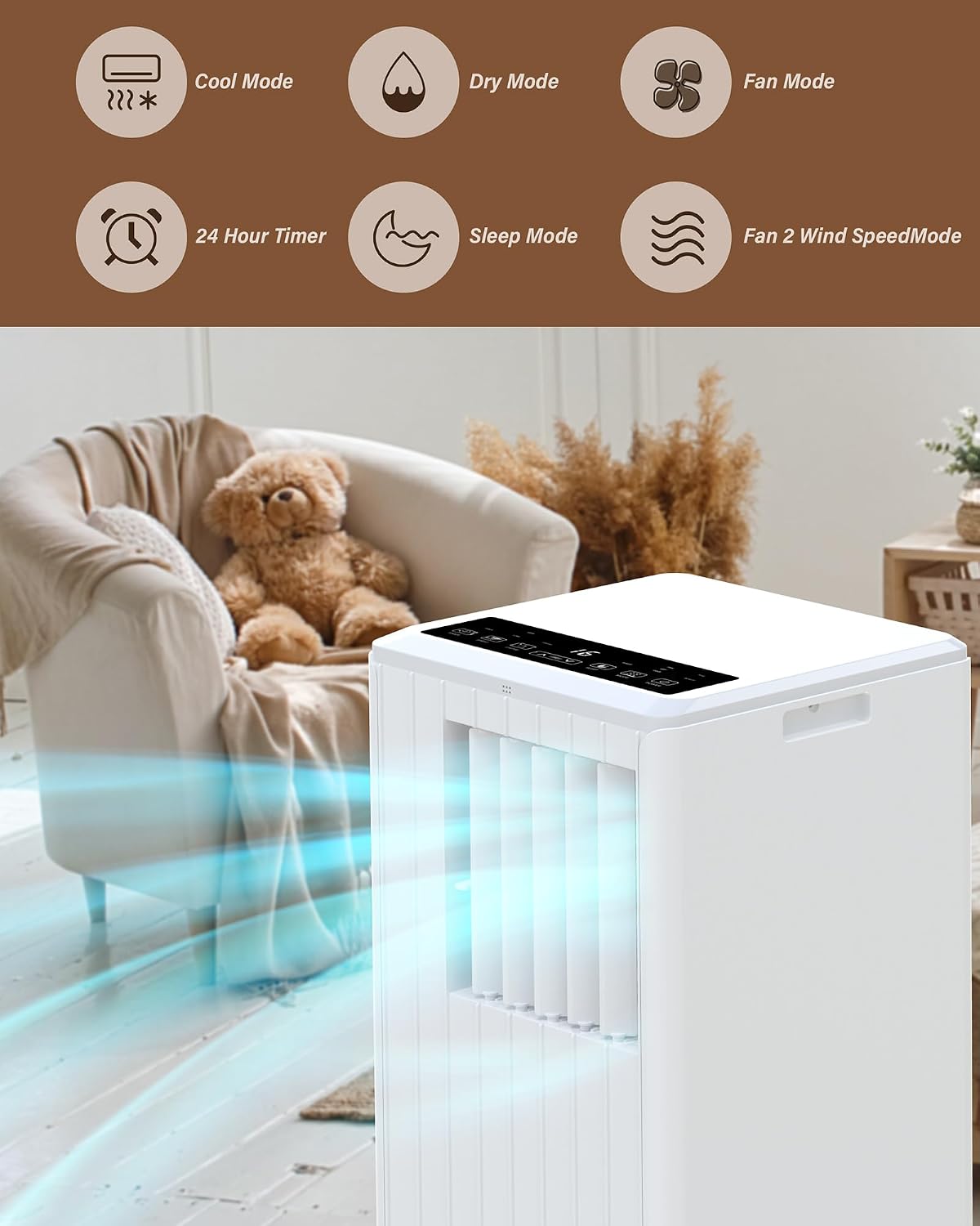 Portable Air Conditioners, 8000 BTU Air Conditioners for Room Up to 350 Sq. Ft. 3-IN-1 Portable AC Unit with Fan/Dehumidifier/24H Timer/Remote Control & Windows Kit, White