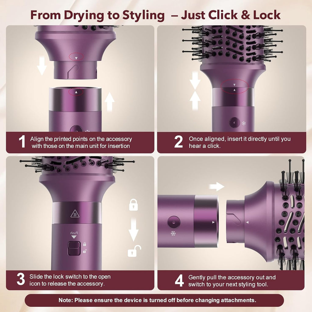 StyleVibe 8-in-1 Air Styler, Hair Dryer & Blow Dryer Brush with Travel Case - Auto Wrap Curls (L/R), Fast Drying, Thermal Round Brush for Smooth Blowouts & Frizz-Free Volume, No Heat Damage