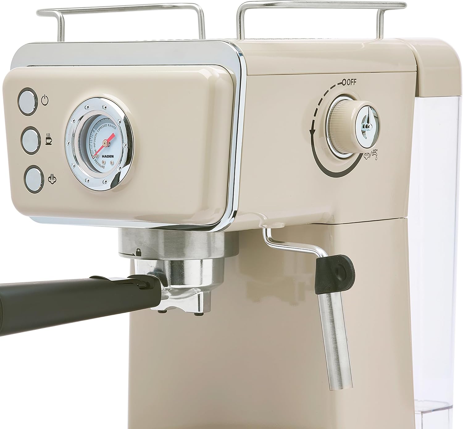 HADEN Barista Brew Espresso Coffee Machine, Stainless Steel Espresso Maker with Milk Frother and Steamer Function and 1.5L Water Tank, Putty & Copper