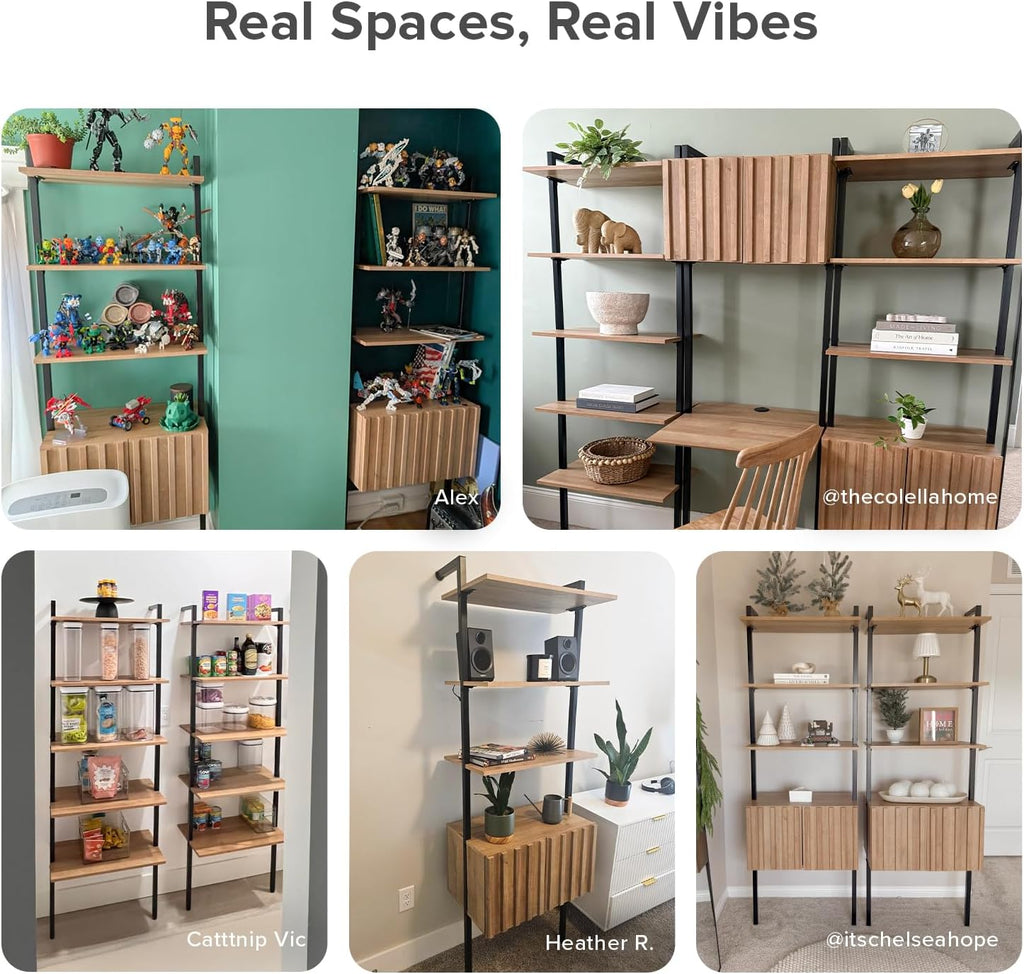 mopio Norwin 4 Piece Entertainment Center with Storage, 70' TV Stand, Industrial Modern Television Accent Cabinet, Oak Wood Media Console Table with 3-Tier Shelf Bookcase (3-Tier Display Set)