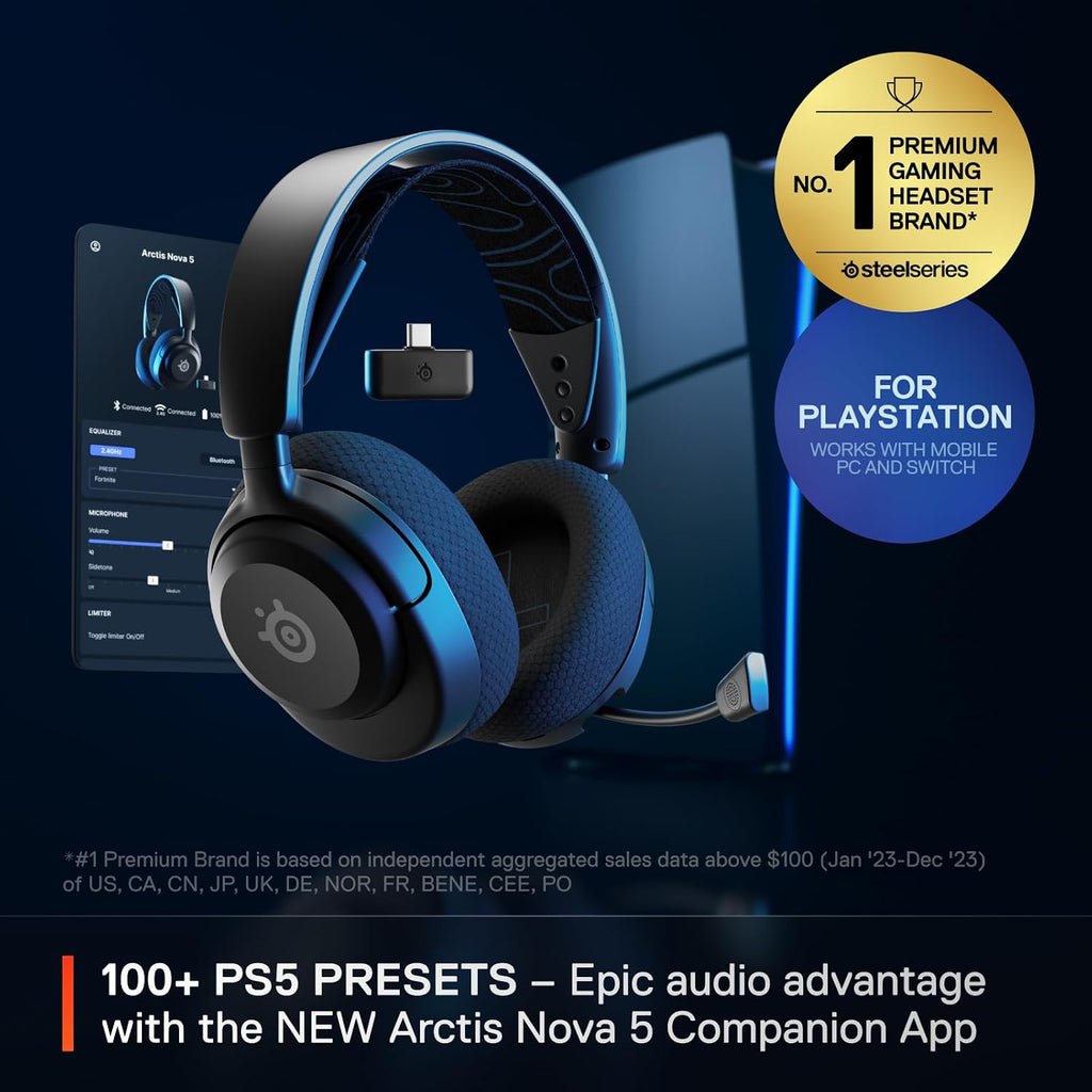 SteelSeries Arctis Nova 5P Wireless Multi-System Gaming Headset — Neodymium Magnetic Drivers — 100+ Audio Presets — 60 HR Battery — 2.4GHz or BT — ClearCast Gen2.X Mic — PS5, PS4, PC, Switch, Mobile