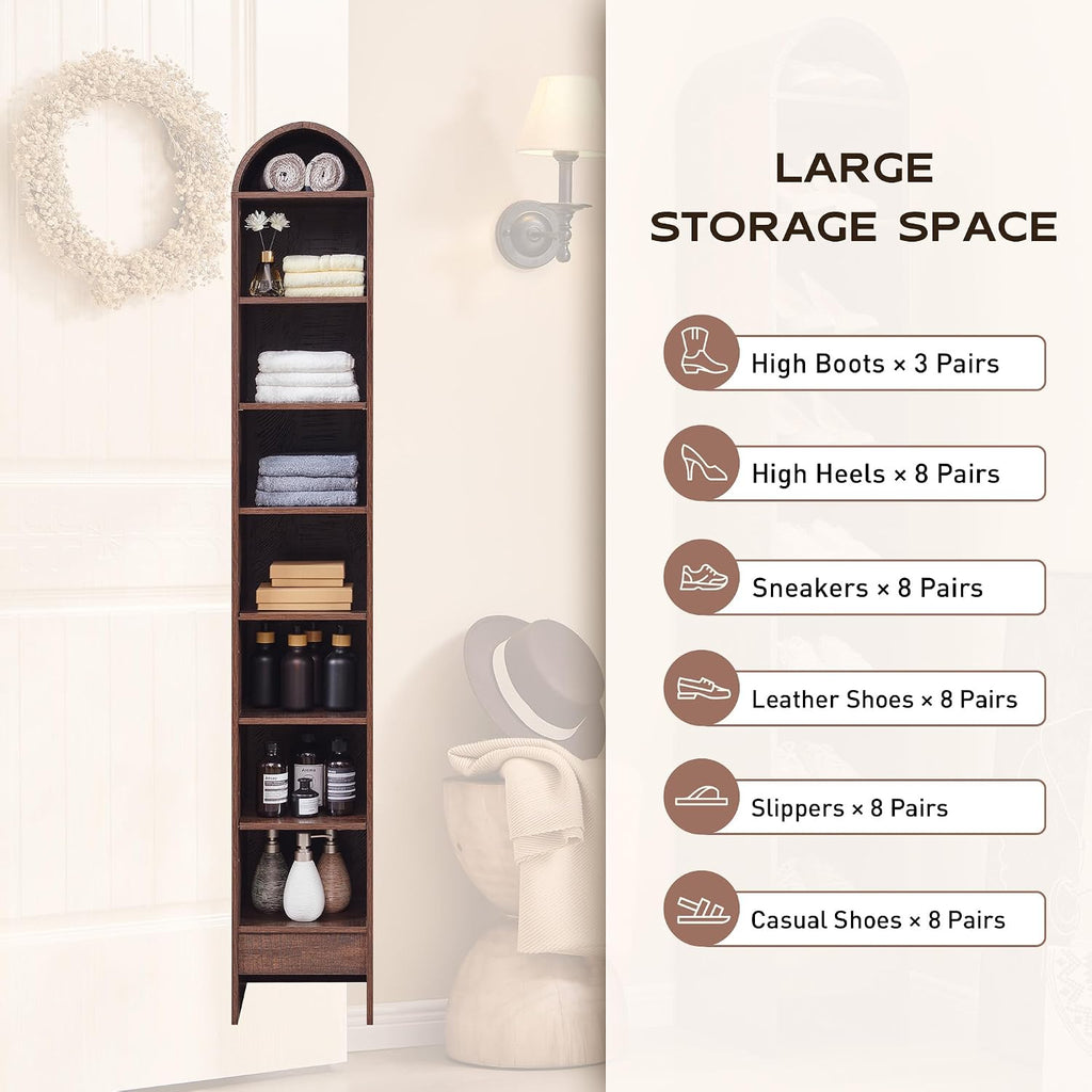 IFGET 67' Tall Arched Bookshelf, 8 Tiers Arch Bookcase with Storage, Modern Farmhouse Book Shelf with Adjustable Shelves, Wood Bookshelf w/Open Display Shelves for Living Room, Office (Brown)