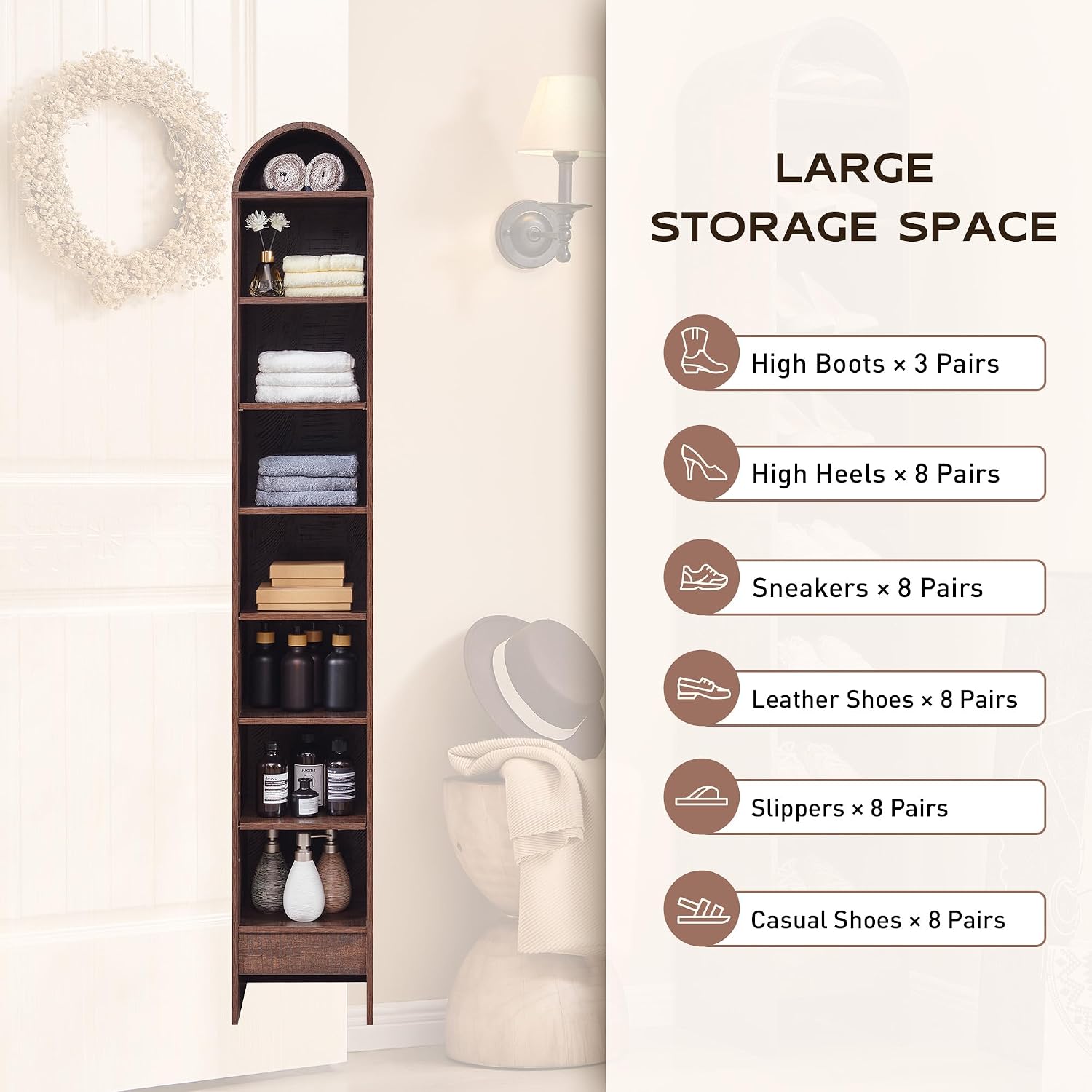 IFGET 67' Tall Arched Bookshelf, 8 Tiers Arch Bookcase with Storage, Modern Farmhouse Book Shelf with Adjustable Shelves, Wood Bookshelf w/Open Display Shelves for Living Room, Office (Brown)