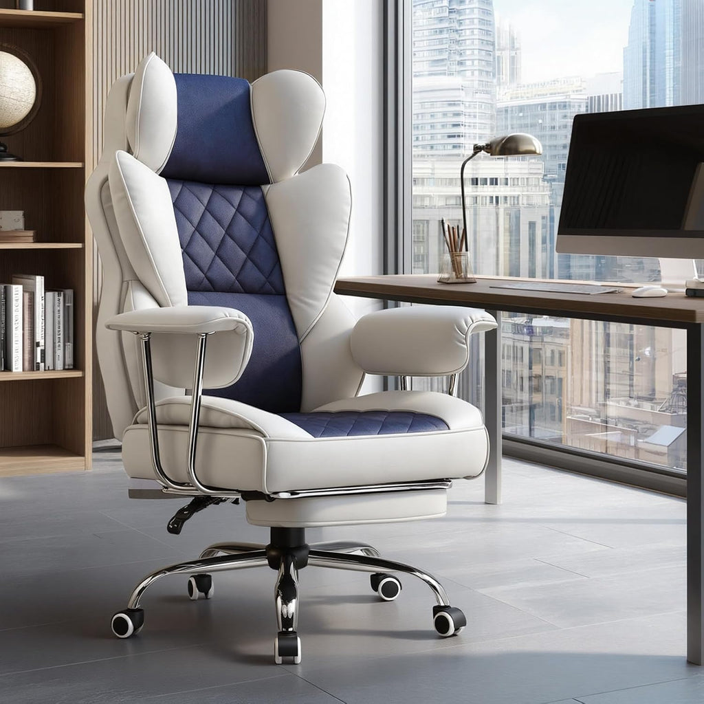 GTPLAYER Gaming Chair,Office Chair with Pocket Spring Lumbar Support, Ergonomic Comfortable Wide Office Desk Computer Chair with Outward Fixed Soft Armrests and Footrest (Fabric, Light Blue & White)