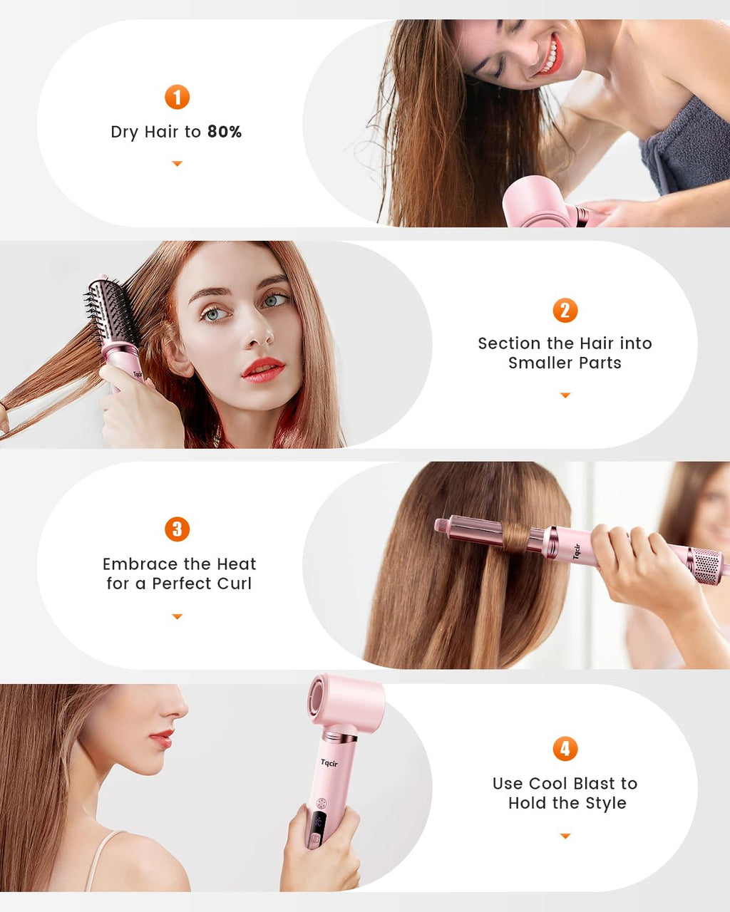 Tqcir 8-in-1 Professional Hot Air Styler&Hair Dryer Brush, Powerful Multi-Styler with Auto-Wrap Curler with Storage Case, Fast Drying Curling Straightening Volumizing Without Heat Damage(Pink)